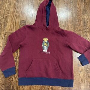 Ralph Lauren Youth L 14/16 Polo BEAR Game Day Football Maroon Sweat Shirt Hood